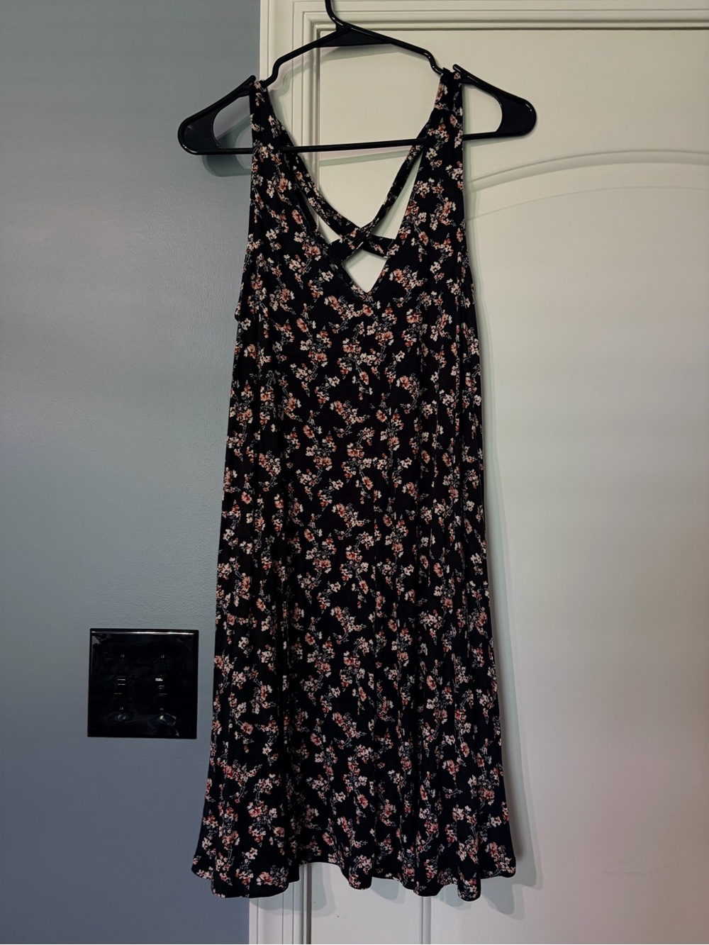 American Eagle Outfitters Black Mini Dress with Pink Floral Print